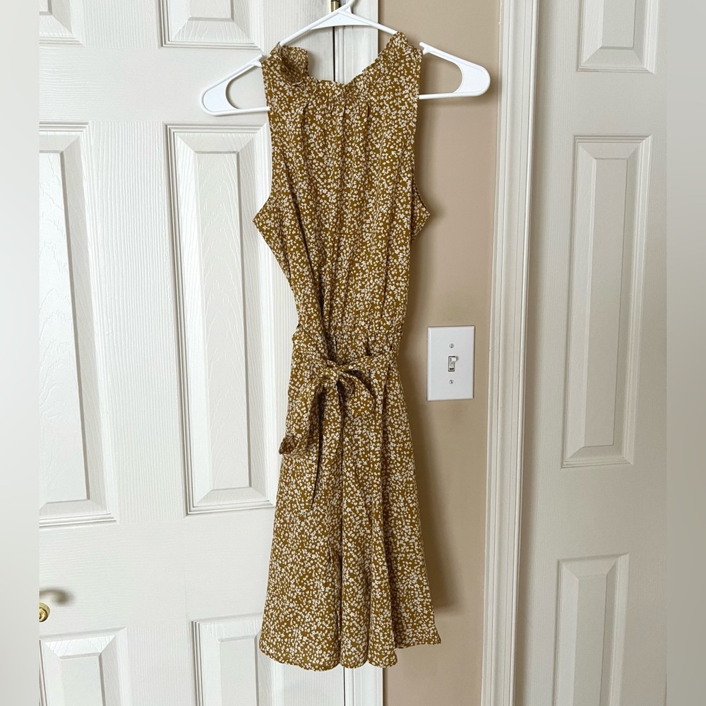 High Neck Ruffle Floral Polkadot Yellow Sundress